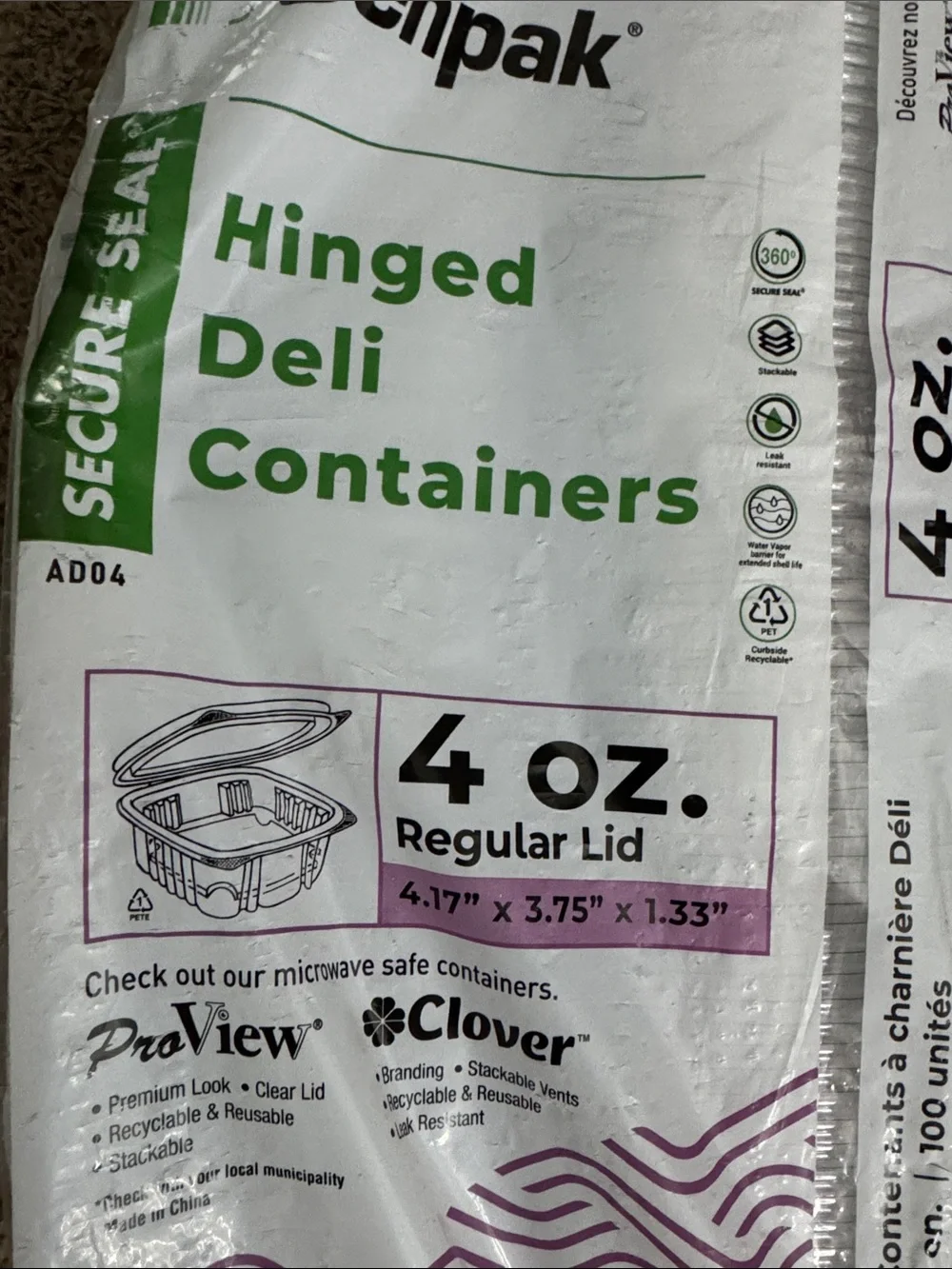 Genpak Hinged Deli Containers 4 Oz 100 Count Clear PET Food Storage NWT